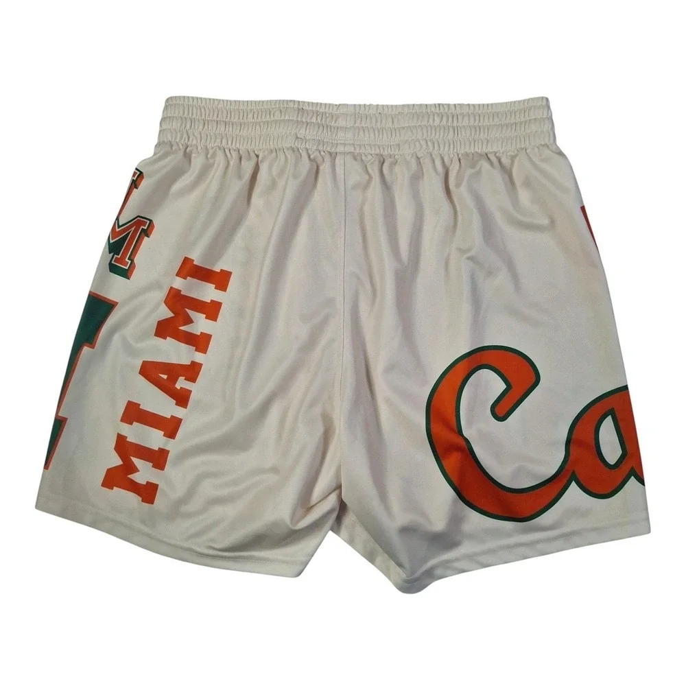 Adidas Miami Hurricanes Mens Large Cream Athletic Shorts U of M NCAA Basketball